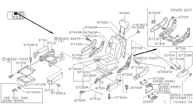 1996 Nissan Quest Armrest Assembly Diagram for 87700-0B121