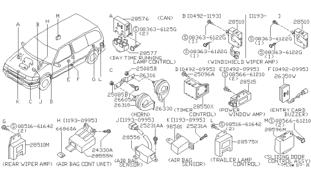 1994 Nissan Quest AMPLFR ASY-Windshield WIPER Diagram for 28510-0B010