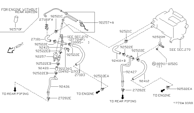1996 Nissan Quest Bracket-Tube Clip Diagram for 92520-0B010