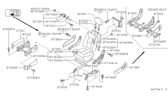 1996 Nissan Quest Trim & Pad Assembly-Front Seat Back Diagram for 87670-1B123