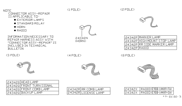 1994 Nissan Quest Connector Assembly Harness Repair Diagram for B4343-0B000