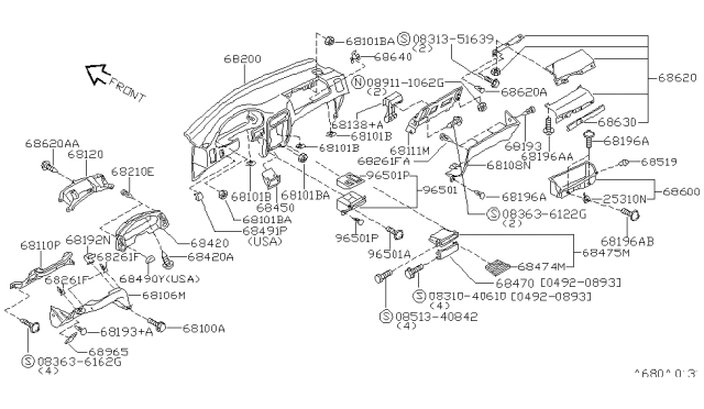 1995 Nissan Quest Mask-Switch Hole Diagram for 68464-1B003