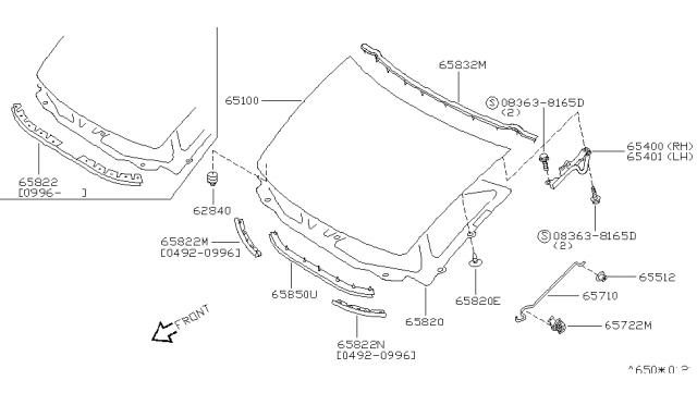 1997 Nissan Quest Seal-Hood Front Diagram for 65810-0B000
