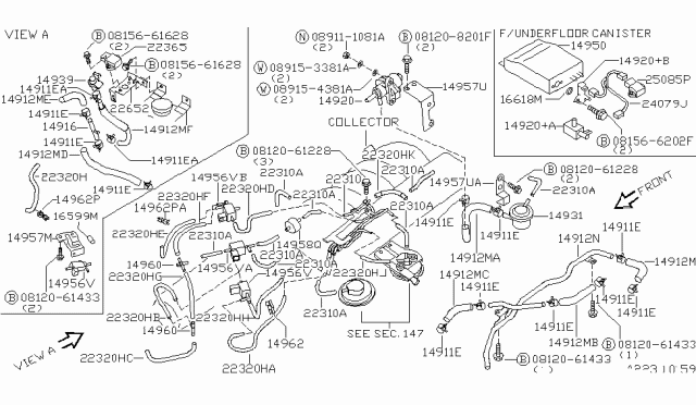 1997 Nissan Quest Hose-Vacuum Control,B Diagram for 22320-6B716