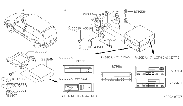1993 Nissan Quest Radio Unit,W/CASSETTE Diagram for 28115-0B210