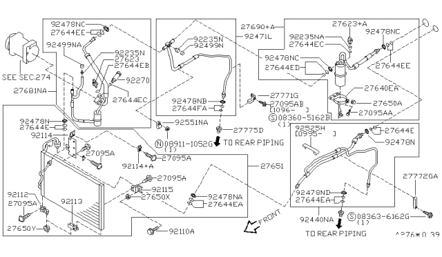 1996 Nissan Quest Hose Assembly-CONDENSOR To EVAPORATOR Diagram for 92440-0B710