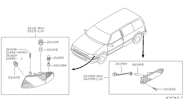 1996 Nissan Quest Lamp Assembly-Rear Side Marker,R Diagram for 26190-0B000