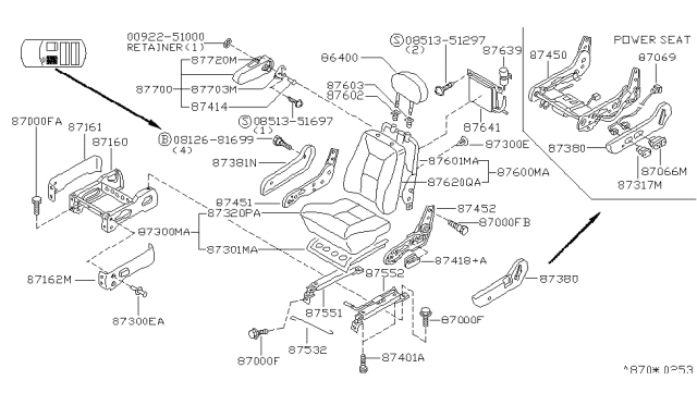 1996 Nissan Quest Trim & Pad Assembly-Front Seat Back Diagram for 87660-1B203