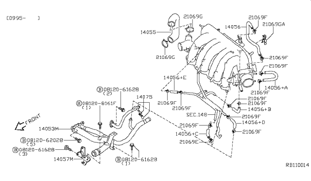 1996 Nissan Quest Hose-Water Diagram for 14056-1B010