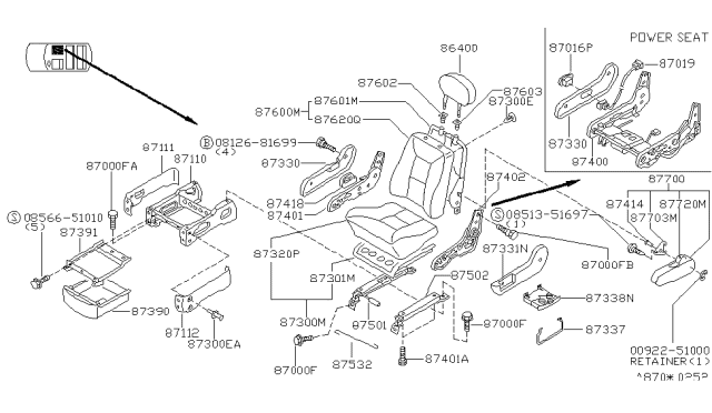 1998 Nissan Quest Trim & Pad Assembly-Front Seat Back Diagram for 87610-1B300