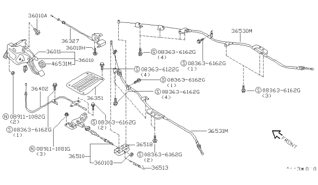 1996 Nissan Quest Cable Assy-Release Diagram for 36327-0B700