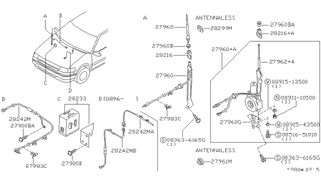 1996 Nissan Quest Antenna Diagram for 28206-1B000