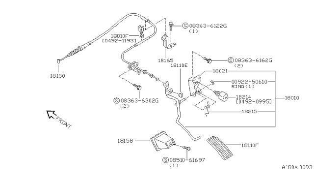 1993 Nissan Quest Cover-Accelerator Stopper Diagram for 18158-0B001