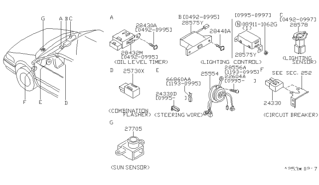 1996 Nissan Quest Control Assembly-Lighting Diagram for 28575-0B000
