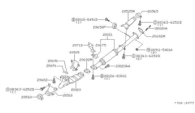 1997 Nissan Quest Exhaust Tube Assembly, Front Diagram for 20021-0B700