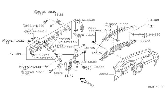 1993 Nissan Quest Bracket Assy-Instrument Stay Diagram for 68175-0B000