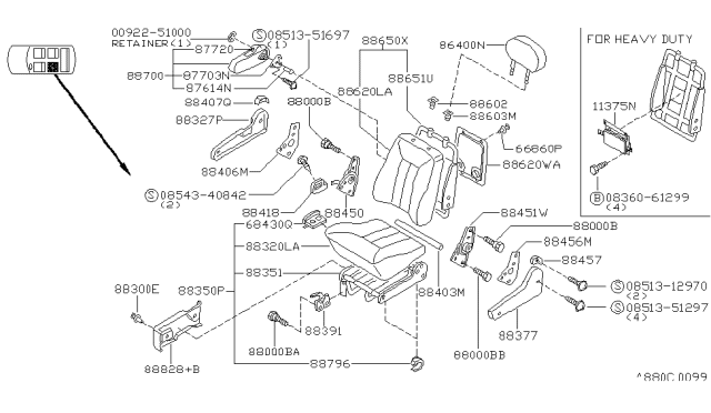 1996 Nissan Quest Trim&Pad Assembly-Rear Seat Back Diagram for 88660-1B362