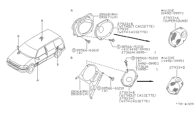 1995 Nissan Quest Bracket-Rear Speaker,LH Diagram for 28165-1B000