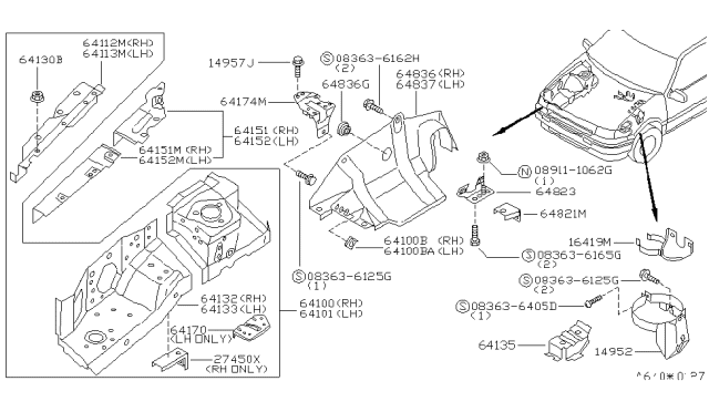 1994 Nissan Quest HOODLEDGE Assembly-R Diagram for 64100-0B730