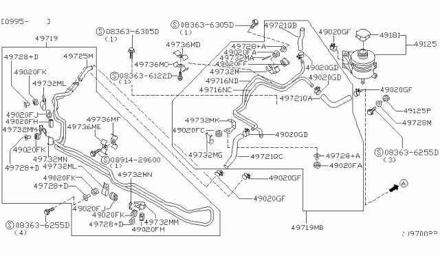 1995 Nissan Quest Tube Assy-Power Steering Diagram for 49723-0B001