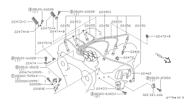1997 Nissan Quest Spark Plug Diagram for 22401-0B016