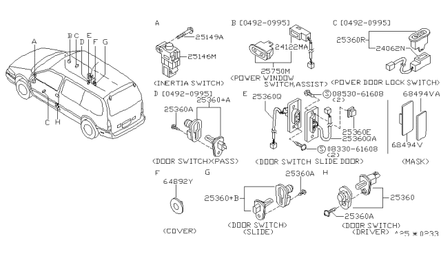1995 Nissan Quest Switch Assembly-Power Window,Asst Diagram for 25411-1B000