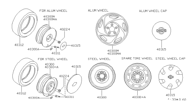 1998 Nissan Quest Wheel Assy-Disc Diagram for 40300-0B010