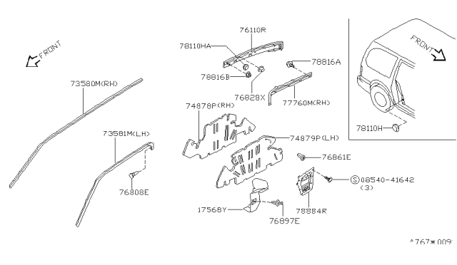 1996 Nissan Quest Weatherstrip-Roof Drip,LH Diagram for 76843-0B010