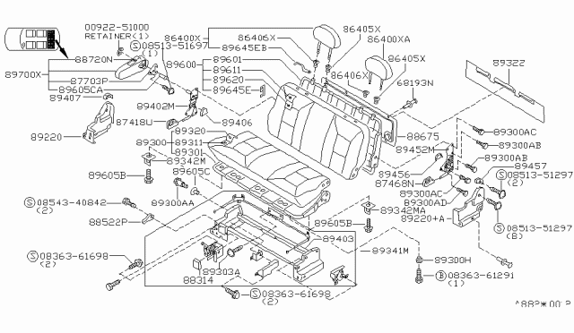 1995 Nissan Quest Trim Assembly-3RD Seat Cushion Diagram for 89320-0B120