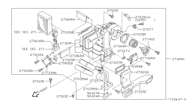 1995 Nissan Quest Motor Assembly Rear Blower Diagram for 27381-1B700