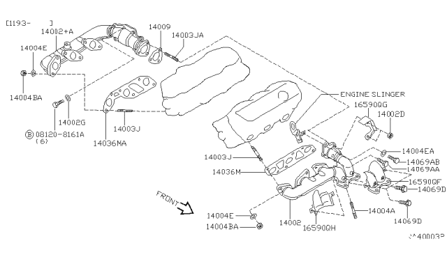 1994 Nissan Quest Exhaust Manifold Assembly Diagram for 14002-0B000