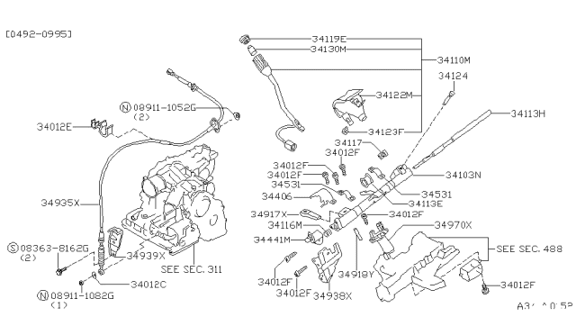 1996 Nissan Quest Switch-Overdrive Operating Diagram for 34130-0B000