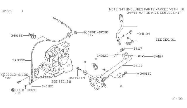 1996 Nissan Quest Transmission Control Device Assembly Diagram for 34101-1B000