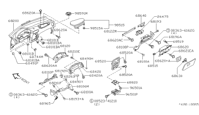1998 Nissan Quest Instrument Panel,Pad & Cluster Lid Diagram 2