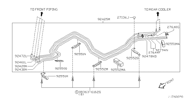 1997 Nissan Quest Hose Assembly Rear Heater, Outlet Diagram for 92430-0B710