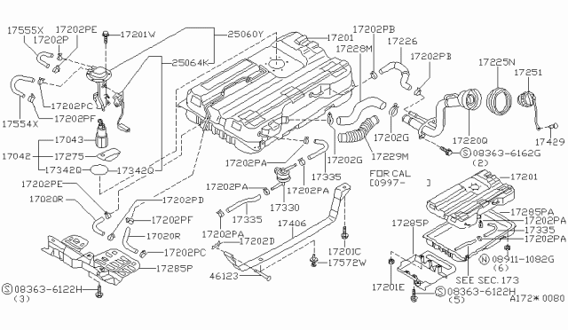 1996 Nissan Quest Filler Cap Assembly Diagram for 17251-0B001