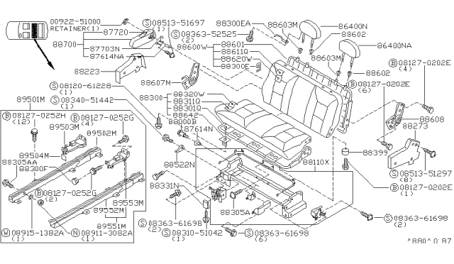 1994 Nissan Quest Slide Assembly-3RD,RH Diagram for 89501-0B100