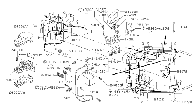 1992 Nissan 300ZX Harness Assy-Engine Room Diagram for 24012-44P60