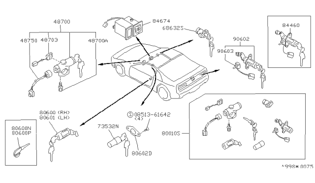 1992 Nissan 300ZX Switch-Ignition Back Door Diagram for 48750-44P00