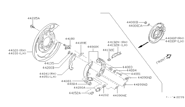 1990 Nissan 300ZX Plate Assy-Back,Rear Brake LH Diagram for 44030-43P10