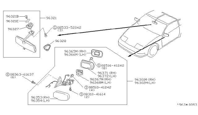 1992 Nissan 300ZX Mirror Inside Cover Diagram for 96329-54E02