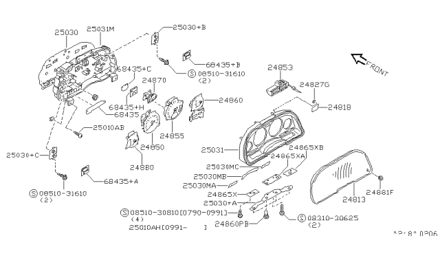 1992 Nissan 300ZX Printed Circuit-Warning Diagram for 24814-44P04