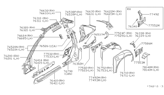 1994 Nissan 300ZX Side Panel-Inner,Front Lower LH Diagram for 77531-48P10