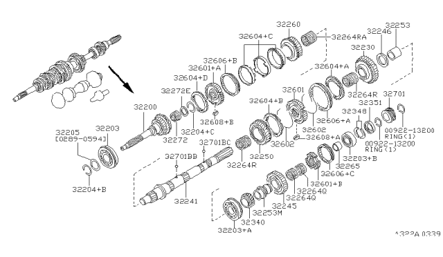 1995 Nissan 300ZX Gear Assembly - Main Drive Diagram for 32201-30P00