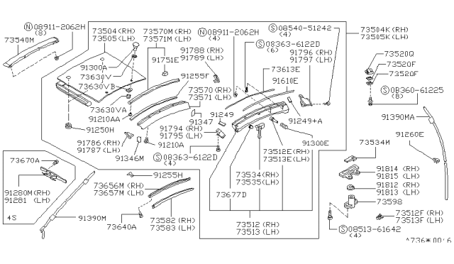 1995 Nissan 300ZX Lock Assembly-Roof LH Diagram for 91701-32P12