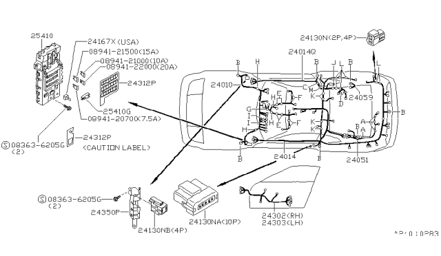 1990 Nissan 300ZX Harness Assembly-Main Diagram for 24010-30P00
