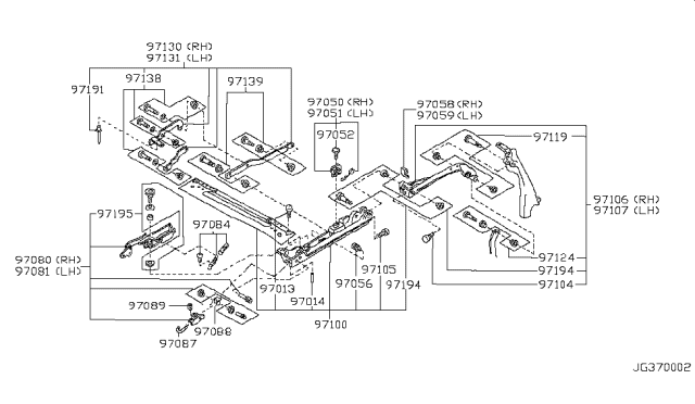 1996 Nissan 300ZX Rail Kit Folding Roof Center RH Diagram for 97106-46P25