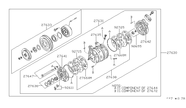 1991 Nissan 300ZX Cylinder Head-Compressor,Front Diagram for 92735-85E11