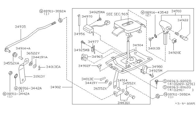 1990 Nissan 300ZX Transmission Control Device Assembly Diagram for 34901-30P00