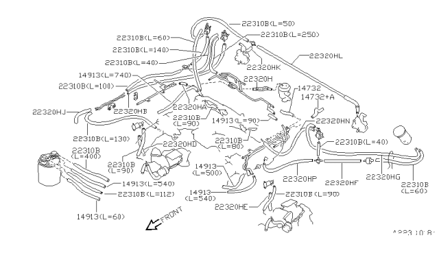 1992 Nissan 300ZX Hose Vacuum Control B Diagram for 22320-40P24
